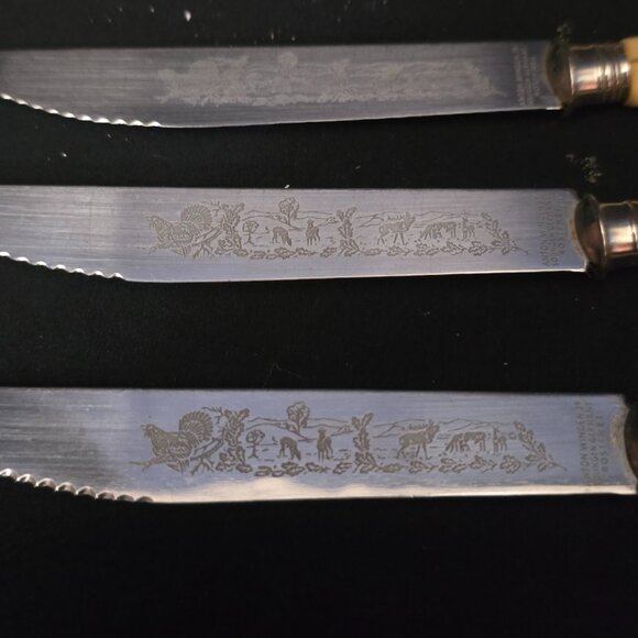 Anton Wingen Jr Solingen Germany Rostfrei Stag Handle Steak Knife Set of 5 - Picture 2 of 4